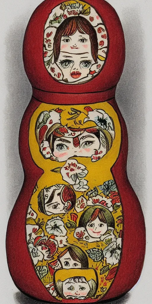 Image similar to matryoshka doll drawn by john tenniel