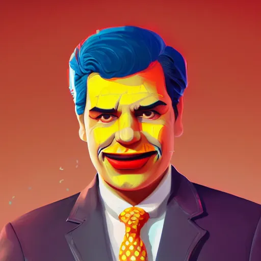 Prompt: Portrait of Pedro Sanchez, prime minister of Spain, as Ronald McDonald, mattepainting concept Blizzard pixar maya engine on stylized background splash comics global illumination lighting artstation lois van baarle, ilya kuvshinov, rossdraws