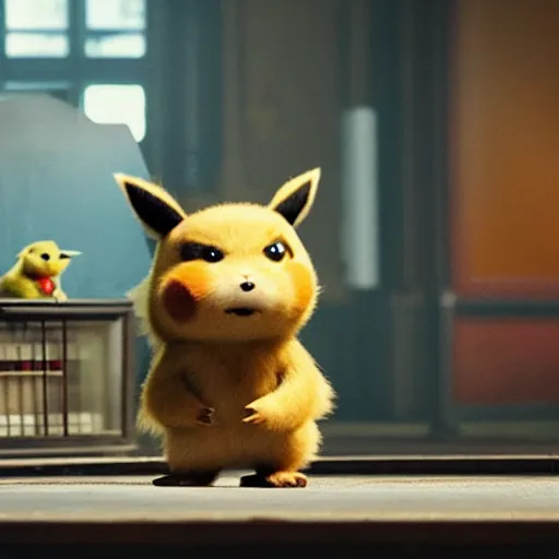 Prompt: a film still of teemo in detective pikachu