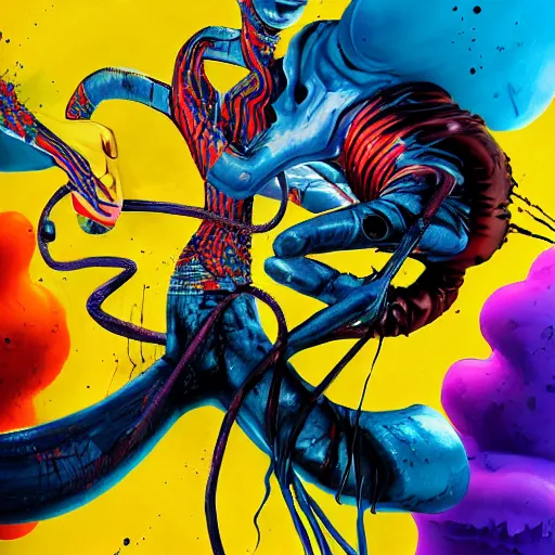 Image similar to Bolting by Alex Pardee and Nekro and Petros Afshar, unstirred paint, vivid color, cgsociety 4K