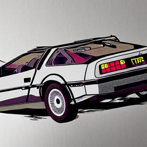 Image similar to a tatoo of delorean from back to the future,