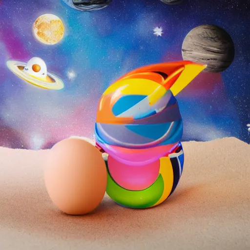 Prompt: Liminal space in outer space!!!!!, Kinder Surprise toy!, professional product photography, colorized background