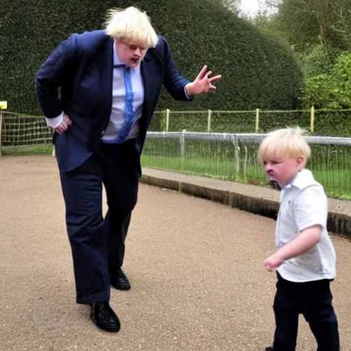 Image similar to Boris Johnson taking mini Boris Johnson to the zoo