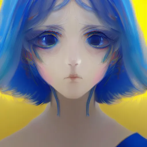 Image similar to a portrait of anime ukrainian blue and yellow girl, concept art, trending on artstation, highly detailed, intricate, sharp focus, digital art, 8 k