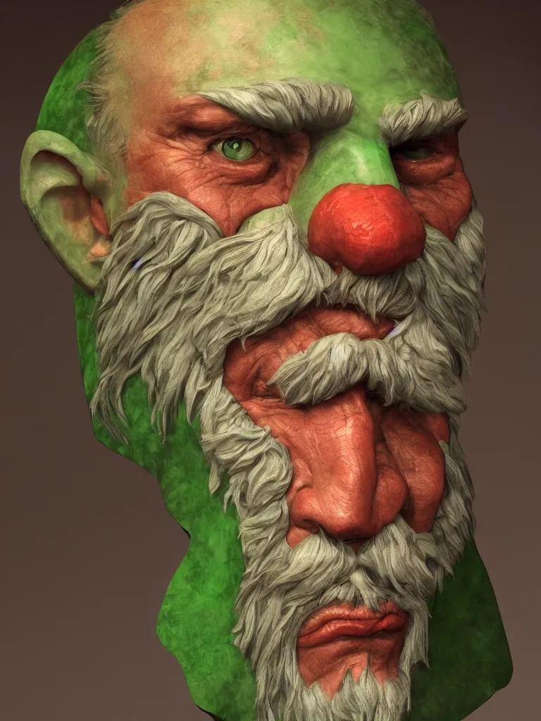 Prompt: portrait of a man in ancient green jade mask of old man with beard and red mantle, fantasy, trending on artstation