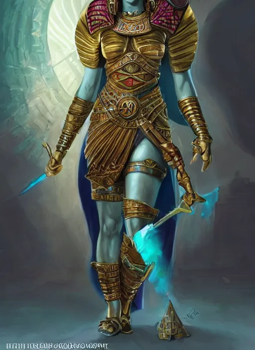 Image similar to sekmet egyptian inspired, ultra detailed fantasy, dndbeyond, bright, colourful, realistic, dnd character portrait, full body, pathfinder, pinterest, art by ralph horsley, dnd, rpg, lotr game design fanart by concept art, behance hd, artstation, deviantart, hdr render in unreal engine 5