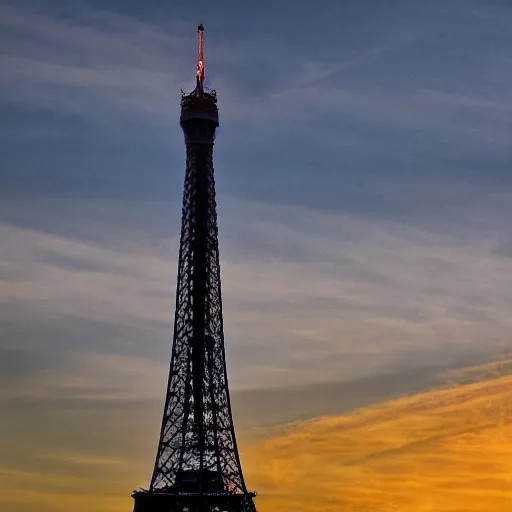 Image similar to flying dragon over the eiffel tower, paris, sunset, flying dragon, smaug