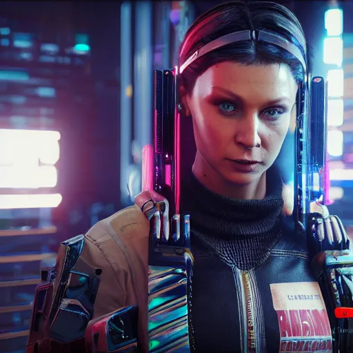 Image similar to myanna buring in cyberpunk 2 0 7 7, unreal engine 5 4 k, hyperdetailed photorealism