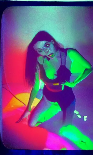 Image similar to colorful chromatic abberation, 9 0 s toy commercial, photo from the 7 0 s, horror lighting, neon lighting, polaroid photo,