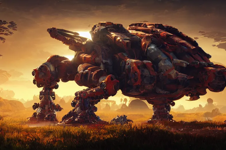 Image similar to shellsnapper machine mecanical creature robot of horizon forbidden west horizon zero dawn radiating a glowing aura global illumination ray tracing hdr fanart arstation by ian pesty and alena aenami artworks in 4 k