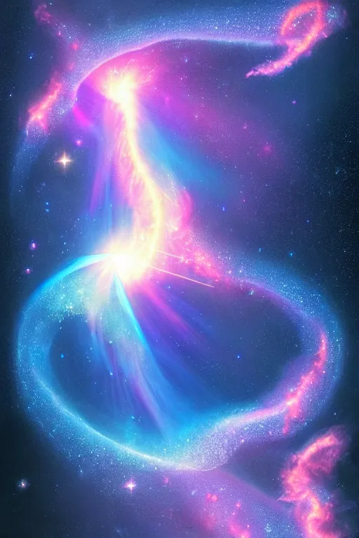 Image similar to Ethereal blue fire dolphin dolphin flying through a nebula, Sirius star system, star dust, cosmic, magical, shiny, glow,cosmos, galaxies, stars, outer space, stunning, by andreas rocha and john howe, and Martin Johnson Heade, featured on artstation, featured on behance, golden ratio, ultrawide angle, hyper detailed, photorealistic, epic composition, wide angle, f32, well composed, UE5, 8k