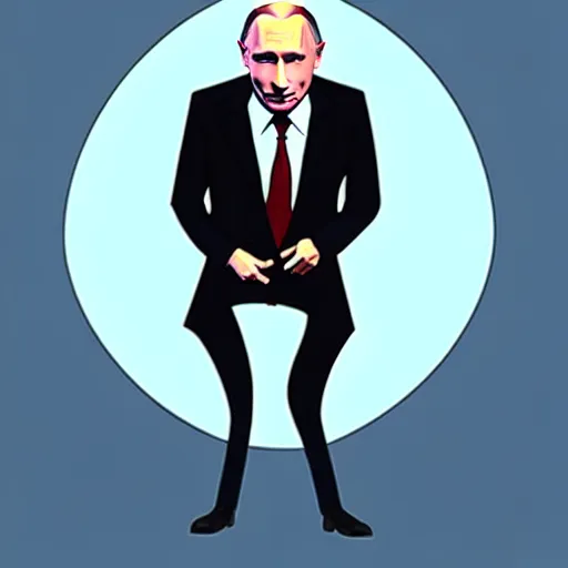 Image similar to vladimir putin with a nuclear mushroom cloud for a hat, cartoonish, in the style of genndy tartakovsky