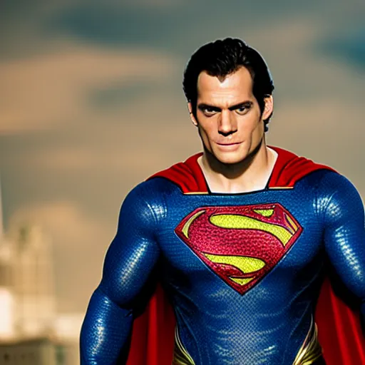 Prompt: henry cavill as superman, detailed face, professional photography, cinematic, 8k,