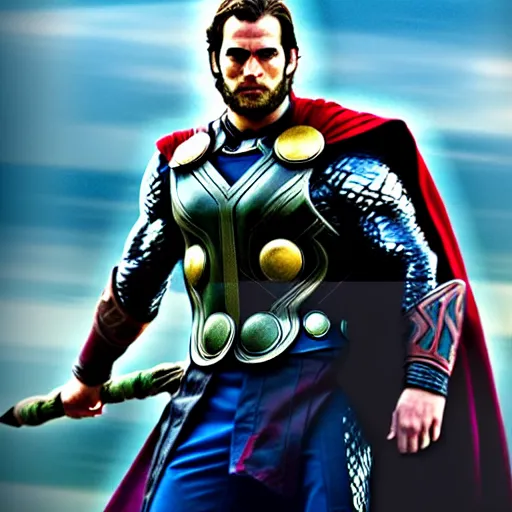 prompthunt: henry cavill as thor odinson from the avengers infinity war,  marvel concept art, hyperrealistic, detailed, accurate illustration,  dramatic lighting, action pose