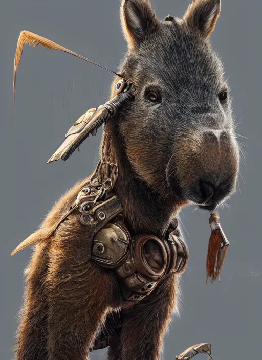 Image similar to detailed full body concept art illustration oil painting of an anthropomorphic capybara mad max in full intricate clothing, biomutant, dystopian, ultra detailed, digital art, octane render