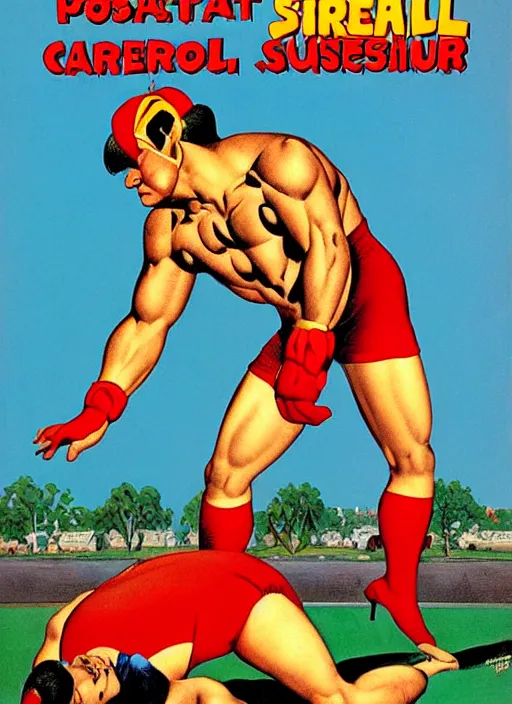 Image similar to poster for circus wrestler. portrait by clyde caldwell and jean giraud and anton otto fischer and john philip falter and will eisner and gil elvgren