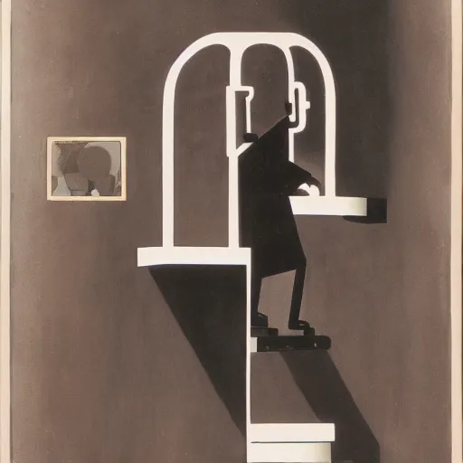 Prompt: Android descending a staircase on the style of Duchamp