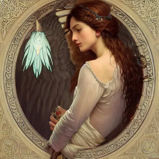 Image similar to portrait of the angel of fishery (fishery angle, an angel as representation of fishery), D&D, fantasy, intricate, elegant, highly detailed, digital painting, artstation, concept art, smooth, sharp focus, illustration, art by artgerm and greg rutkowski and alphonse mucha