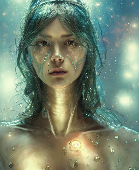 Image similar to portrait of a shining slime dripping abstract geometric angular insect alien monster, muscles, rippling, milky way environment, ultra realistic, concept art, intricate details, eerie, highly detailed, photorealistic, octane render, 8 k, unreal engine. art by artgerm and greg rutkowski and alphonse mucha