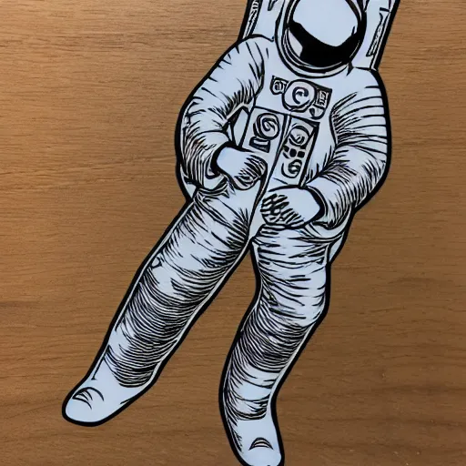 Image similar to wood cut of astronaut in space