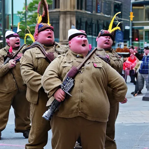 Image similar to fat soldiers, USA war street performers