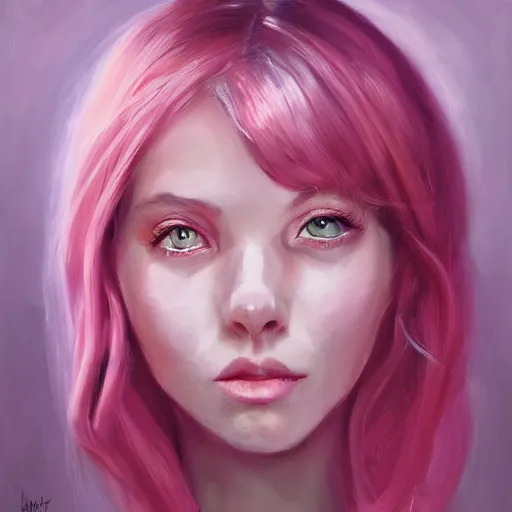 Image similar to portrait of a woman, inspired by mandy jurgens, pink eyes, pink hair, flower dress, focus