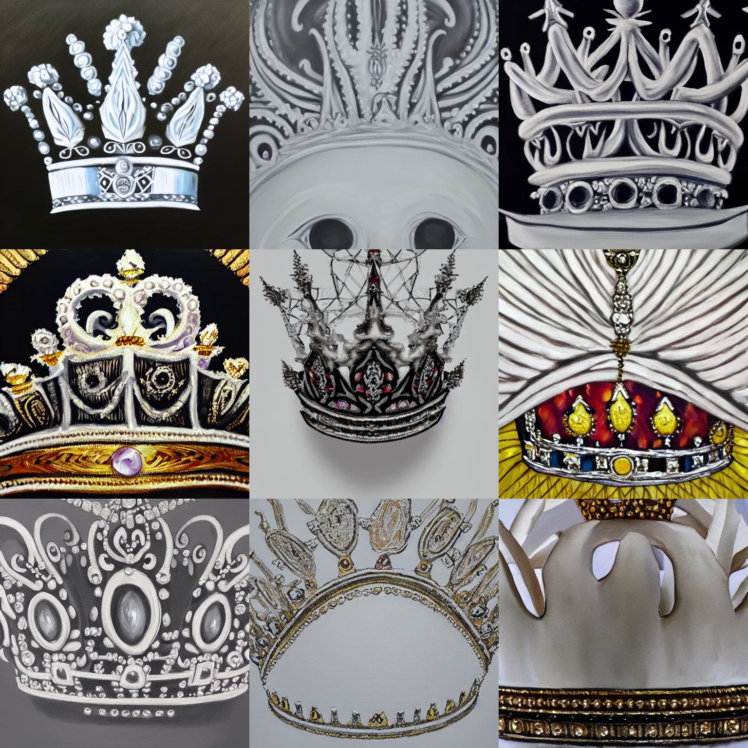 Image similar to closeup of an albino crown, high contrast, oil paint, extremely detailed