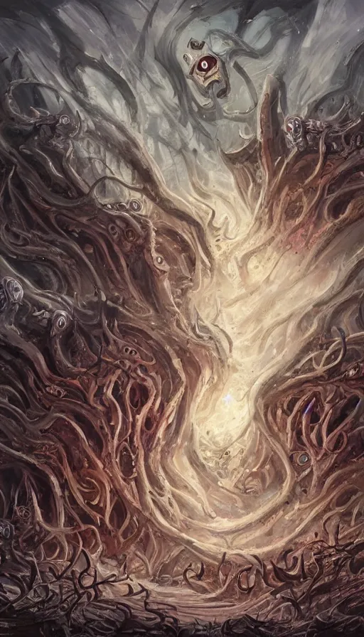 Image similar to a storm vortex made of many demonic eyes and teeth, by disney concept artists