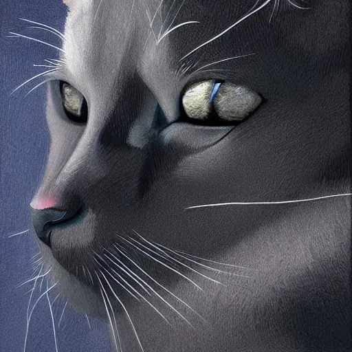 Image similar to black cloudy shadow shaped as a cat, cuddly fur, detailed, blurry, digital painting, artwork by Victor Adame Minguez + Sandro Botticelli