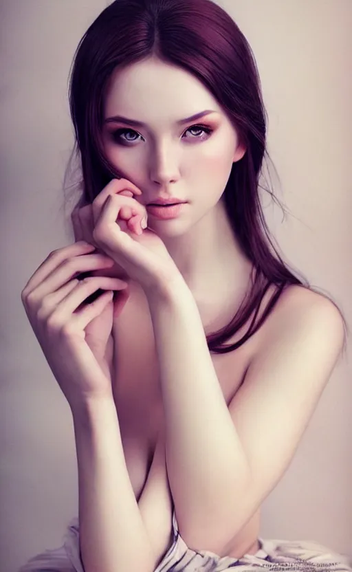 Image similar to a gorgeous russian female photo, bokeh, beautiful face, professionally retouched, soft lighting, realistic, smooth face, full body shot, torso, dress, perfect eyes, sharp focus on eyes, 8 k, high definition, insanely detailed, intricate, elegant, art by artgerm and kyoung hwan kim