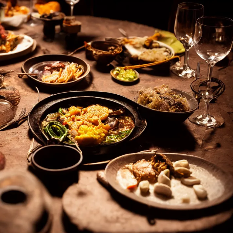 Prompt: close - up focused dslr photograph of an namibian dinner, 8 k, high detail, volumetric lighting, hyperrealism, aesthetically pleasing, studio lighting, trending