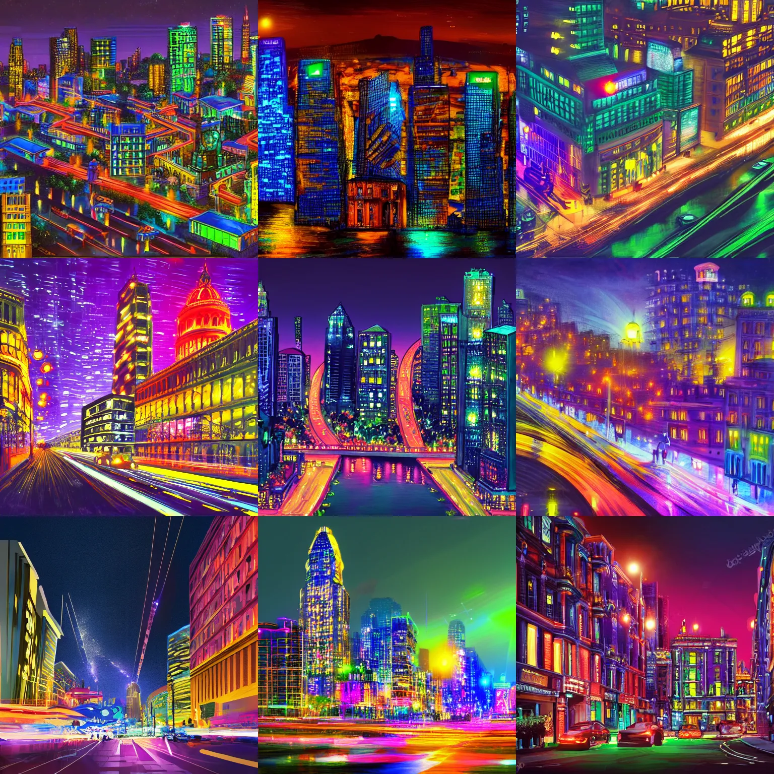 Prompt: city at night, high detail, high modernization, ultra mega super hyper lighting bright colors, ultra mega super hyper realistic