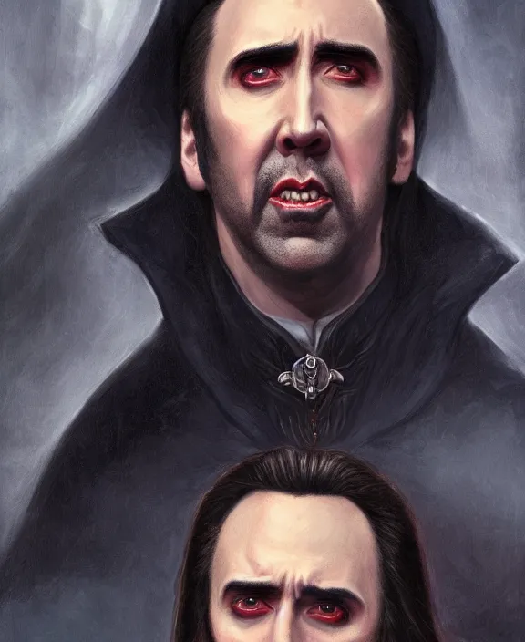 Prompt: nicolas cage as dracula, highly detailed, centered, artstation, concept art, smooth, sharp focus, illustration, bokeh art by artgerm and donato giancola and joseph christian leyendecker
