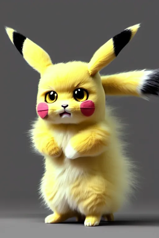 Image similar to high quality 3 d render hyperrealist very cute muted color fluffy! pikachu cat hybrid highly detailed, vray smooth, in the style of detective pikachu, hannah yata charlie immer, soft indoor light, low angle, uhd 8 k, sharp focus