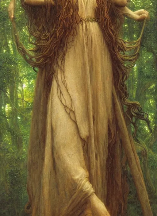 Prompt: Portrait of a druid druid, by Jean Delville and Sophie Anderson, golden ratio, perfect composition, elegant, extremely detailed, hd, masterpiece, artstation