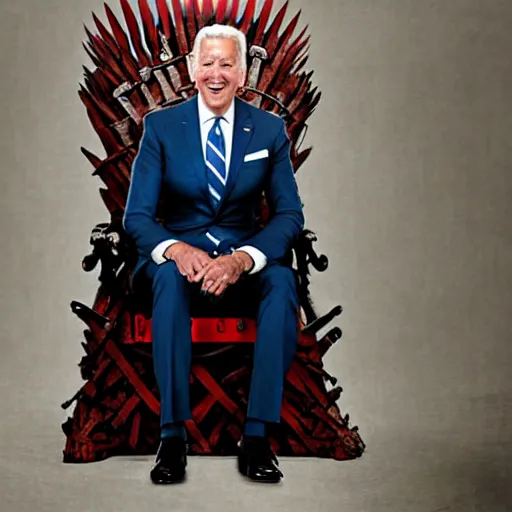 Prompt: Joe Biden sitting on the iron throne