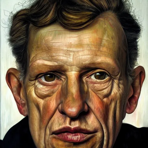 Image similar to high quality high detail painting by lucian freud, hd, super skinny face, photorealistic lighting