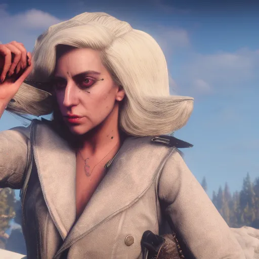 Image similar to Film still of Lady Gaga, from Red Dead Redemption 2 (2018 video game)