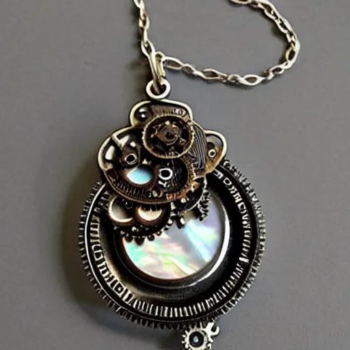 Image similar to steampunk jewelry with mother of pearl