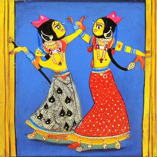 Prompt: cats dancing, Rajput Paintings