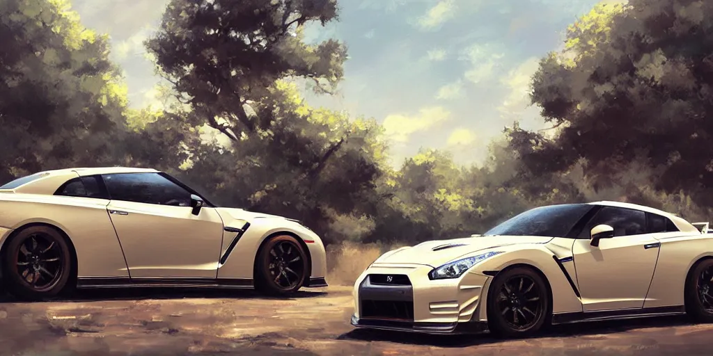 Prompt: A ultradetailed beautiful panting of Nissan GTR, Oil painting, by Ilya Kuvshinov, Greg Rutkowski and Makoto Shinkai