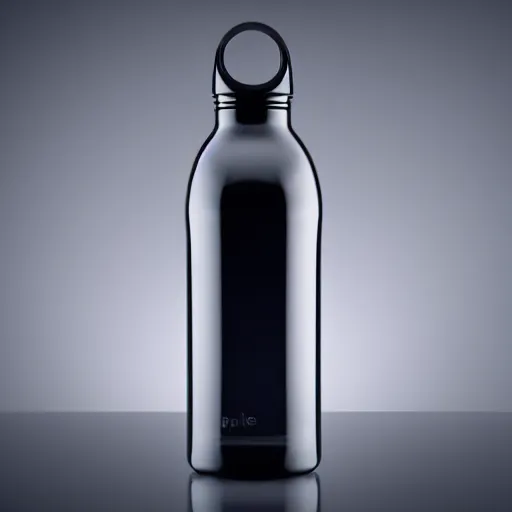 Prompt: The water bottle, made by Apple, product photography