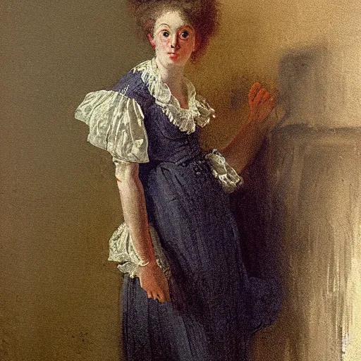 Prompt: 1976 woman in nightgown painted by fragonard