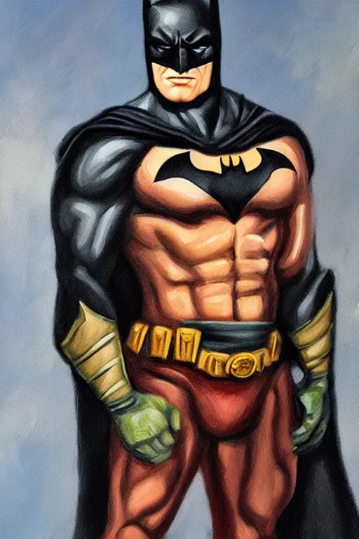 Image similar to A portrait painting of the muscular batman