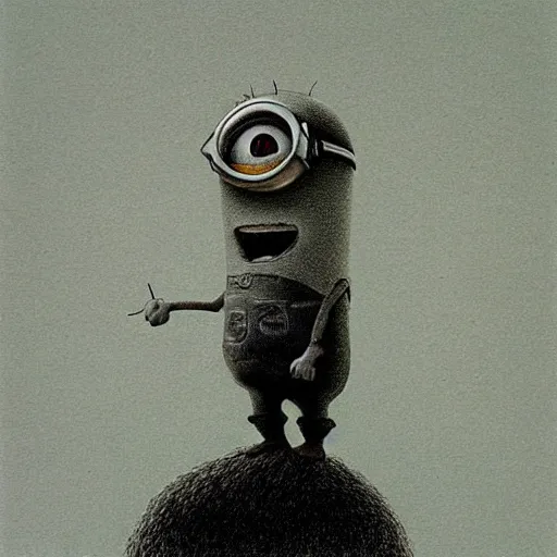 Image similar to a minion drawn by Beksinski