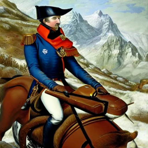 Image similar to Napoleon Crossing the Alps on a Harley Davidson