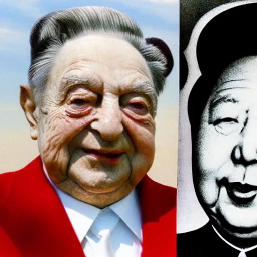 Image similar to george soros dressed as mao tse dong. where's wally, on a beach with beautiful girls, flying a kite, by slavador dali