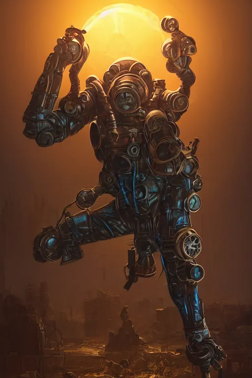 Prompt: hardmesh spiderman retro futurist steampunk fallout 7 6 power armor, hyper realistic, art cover, official fanart behance hd artstation by jesper ejsing, by rhads, makoto shinkai, final fantasy, unreal engine highly rendered, global illumination, radiant light, intricate environment radiating a glowing aura global illumination ray tracing hdr