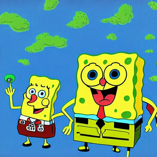 Image similar to spongebob squarepants under weed clouds, digital art, amazing detail, by Alexis Franklin