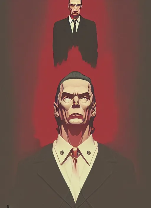 Prompt: Twin Peaks movie poster artwork by Michael Whelan and Tomer Hanuka, Rendering of Evil Cooper, from a scene from Twin Peaks, clean, full of detail, Matte painting, trending on artstation and unreal engine